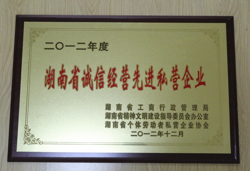 湖南省诚信经营先进私营企业