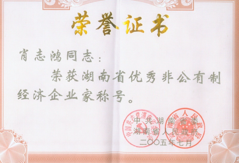 湖南省优秀非公有制经济企业家-肖志鸿